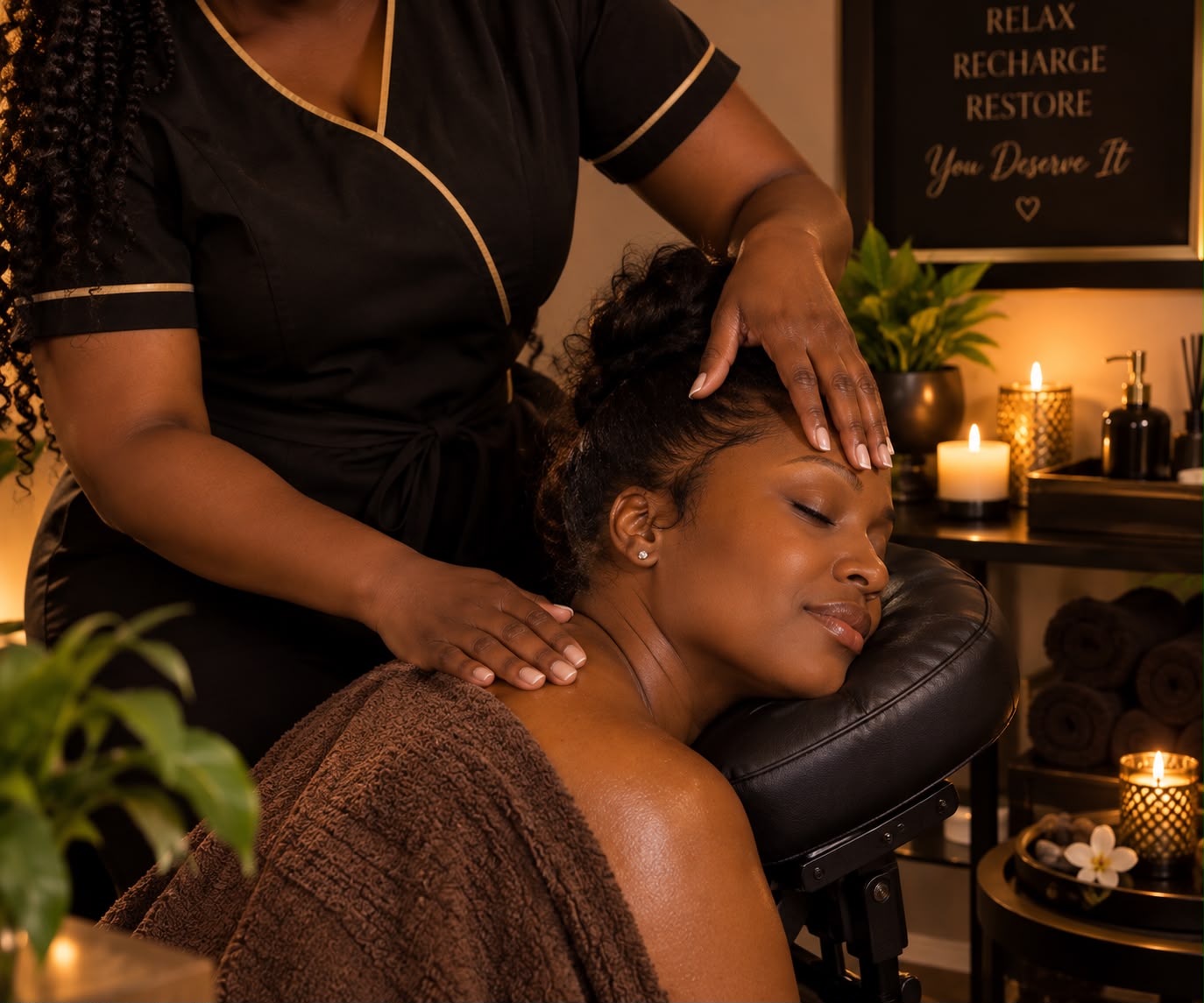 A practitioner preparing fresh spa linens